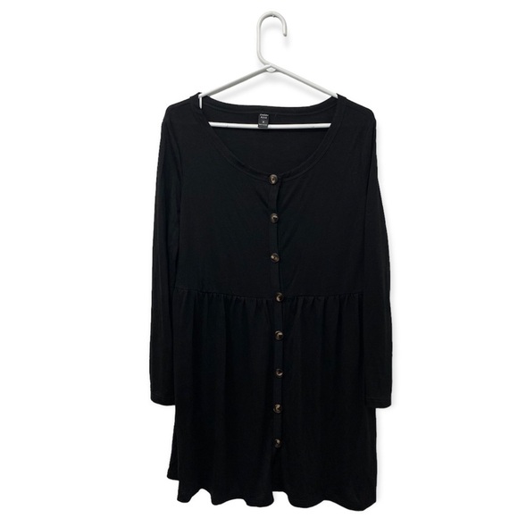 Women Long Sleeves Short Black Dress With Buttons Size Medium - Picture 1 of 4